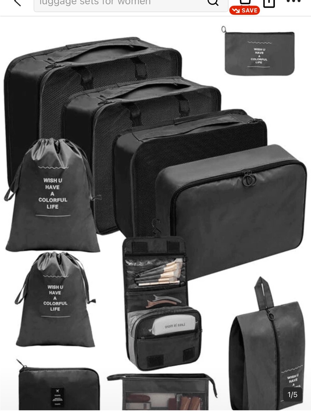 SHEIN Black Travel Packing Cube & Organizer Set 11 pieces new